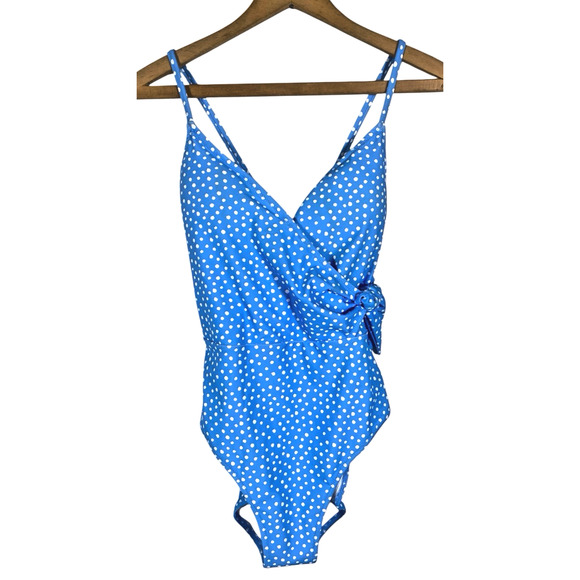 Jessica Simpson Swimsuit Sz Medium Blue Polka Dot Tie Side NEW Rockabilly Pinup - Picture 1 of 10